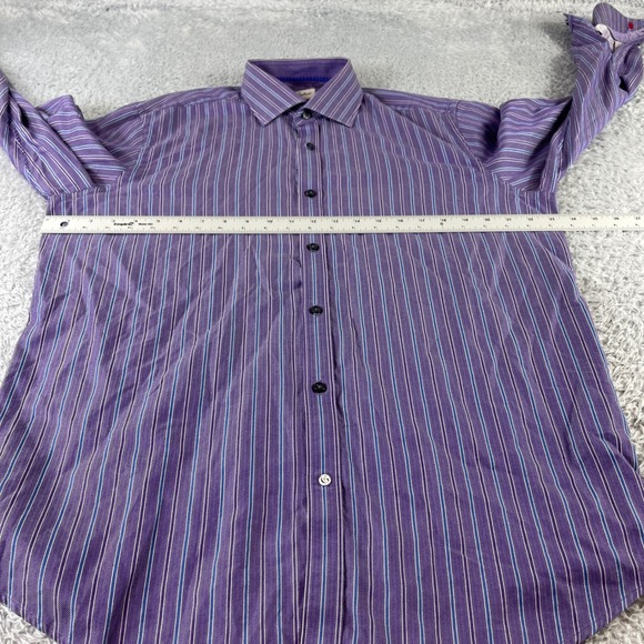 Robert Graham Purple Blue Stripe Dress Shirt Mens 16.5 42 100% Cotton Button Up - Picture 4 of 9